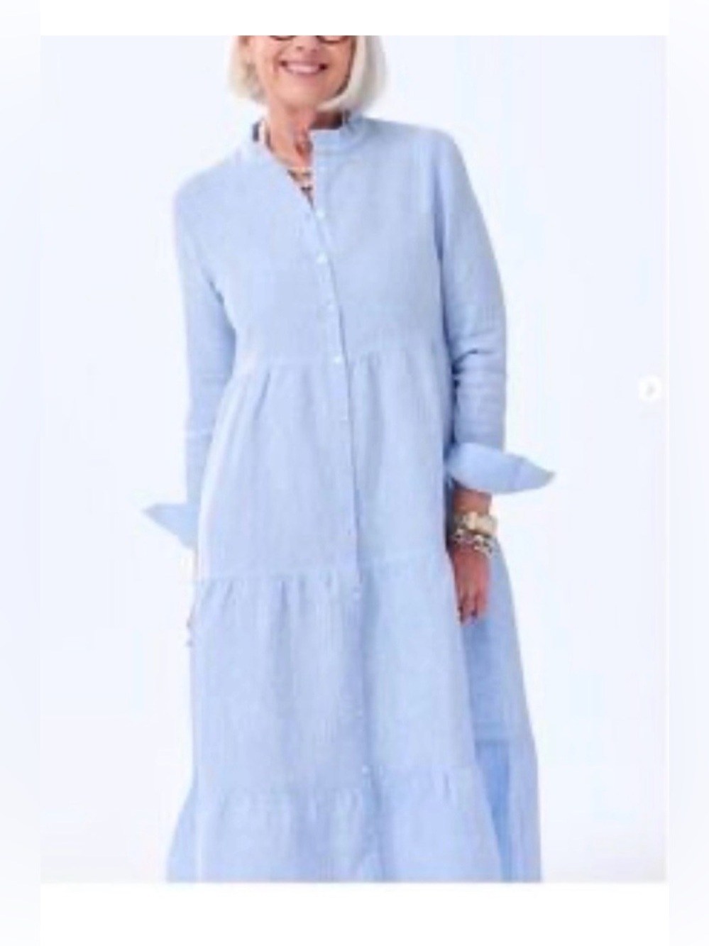 Alice Walk long sleeve linen tiered dress light blue XS NWT Nantucket coastal